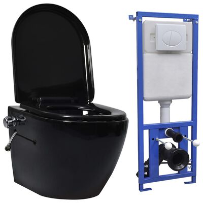 Previs site Metropolitan uitrusting vidaXL Hangend toilet randloos met verborgen stortbak keramiek zwart kopen?  | vidaXL.nl