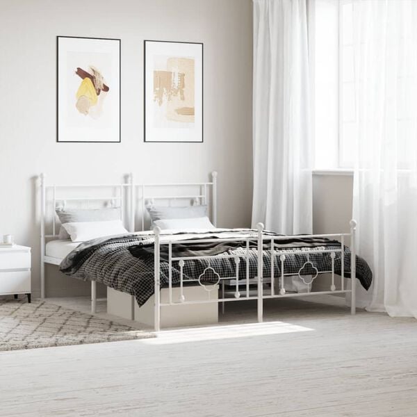 vidaXL Bedframe met hoofd- en voeteneinde metaal wit 160x200 cm