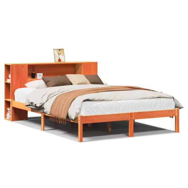 vidaXL Bed met boekenkast zonder matras grenenhout wasbruin 135x190 cm