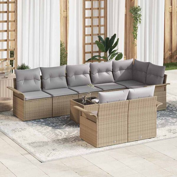 vidaXL Tuin Sofa Set met kussen 9 pcs Beige Poly riet