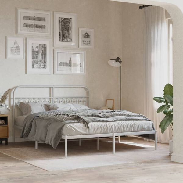 vidaXL Bedframe met hoofdbord metaal wit 160x200 cm