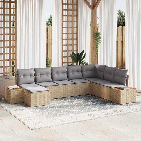 vidaXL Tuin Sofa Set met kussen 8 pcs Beige en Licht Grijs Poly Rattan
