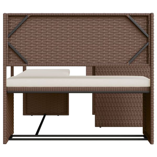 vidaXL Tuinbank met tafel en kussens L-vormig poly rattan bruin