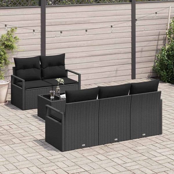 vidaXL Bankstel 6 pcs Zwart poly rattan