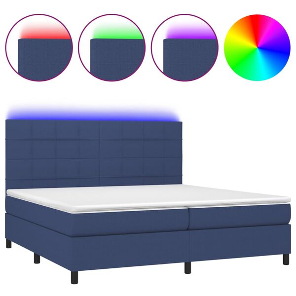 vidaXL Boxspring met matras en LED stof blauw 200x200 cm