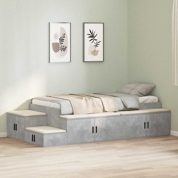 vidaXL Opbergbedframe met opslag Beton Grijs 90 cm Bewerkt hout
