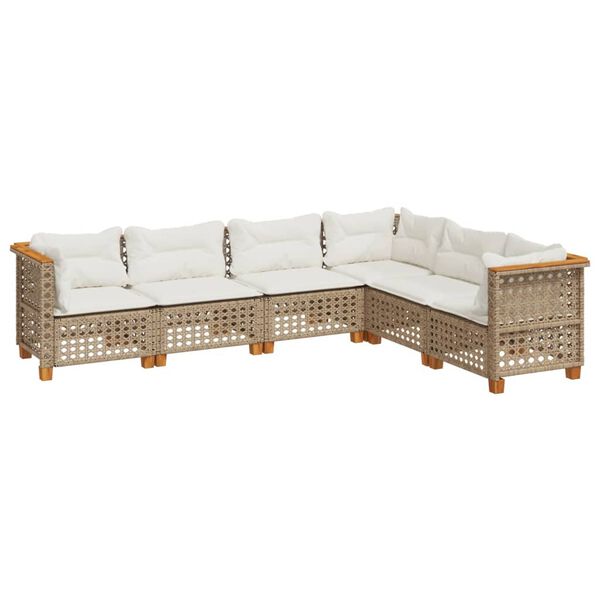 vidaXL 6-delige Loungeset met kussens poly rattan beige