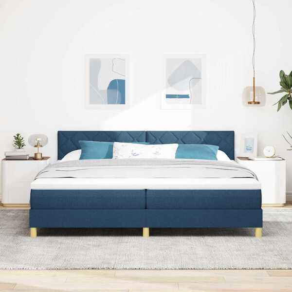 vidaXL LED Box Spring Bed met hoofdeinde Blauw 200 x 200 cm Stof