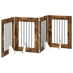 vidaXL Opvouwbaar hondenhek met standaards 4 pcs Gerookt eiken 241 cm