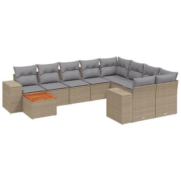 vidaXL 10-delige Loungeset met kussens poly rattan beige