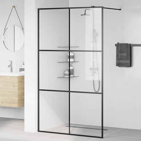 vidaXL Inloopdouchewand 115x195 cm ESG-glas transparant en zwart