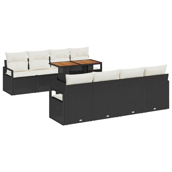 vidaXL Tuin Sofa Set met kussen met kussen 9 pcs Zwart en Cr&egrave;me