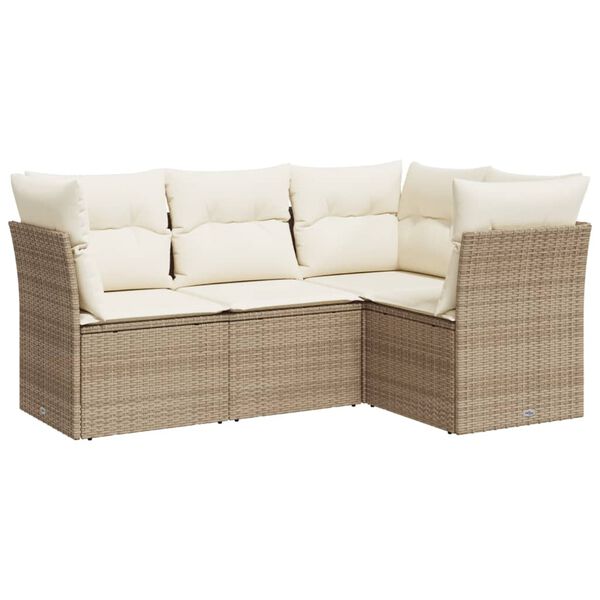 vidaXL 4-delige Loungeset met kussens poly rattan beige