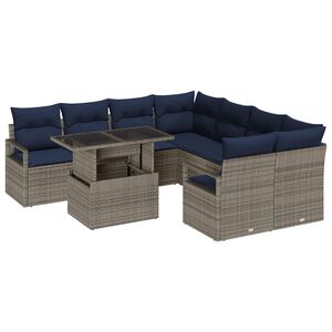 vidaXL Tuin Sofa Set met opslag 9 pcs Grijs en Marineblauw poly rattan