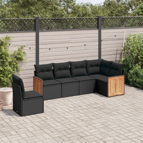 vidaXL 6-delige Loungeset met kussens poly rattan zwart