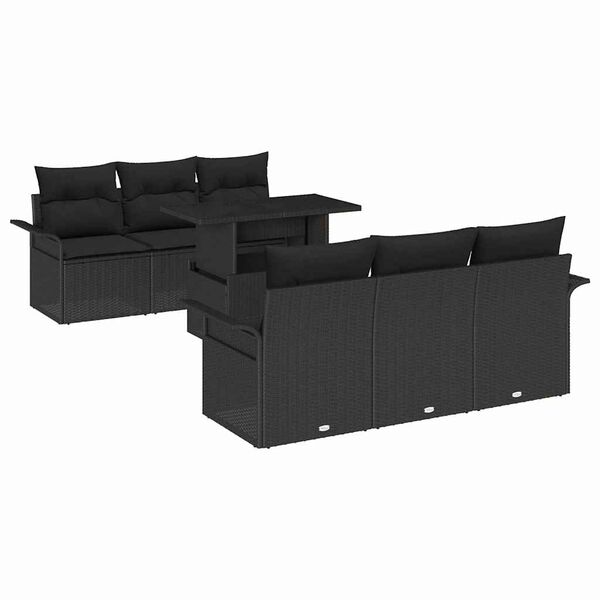 vidaXL Tuin Sofa Set met kussen 7 pcs Zwart poly rattan