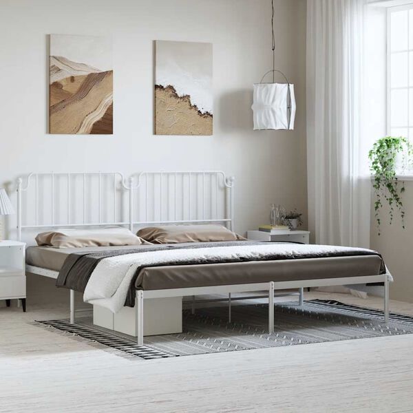 vidaXL Bedframe met hoofdbord metaal wit 193x203 cm