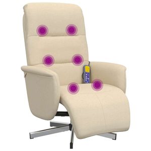vidaXL Massagestoel verstelbaar met voetensteun stof cr&egrave;mekleurig