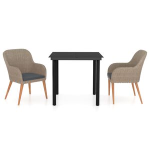 vidaXL 3-delige Tuinset met kussens bruin