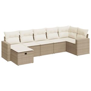 vidaXL 7-delige Loungeset met kussens poly rattan beige
