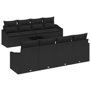 vidaXL Bankstel met kussen met kussen 9 pcs Zwart poly rattan