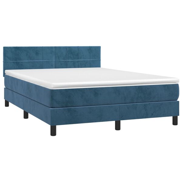 vidaXL Boxspring met matras fluweel donkerblauw 140x200 cm