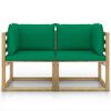 vidaXL Tuinhoekbanken 2 st met kussens groen ge&iuml;mpregneerd grenenhout