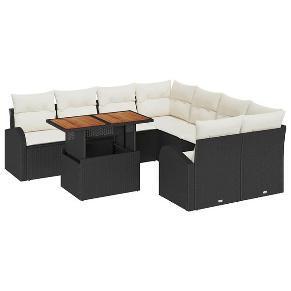 vidaXL Tuin Sofa Set met kussen 9 pcs Zwart en cr&egrave;me