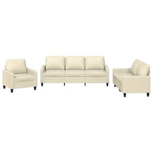 vidaXL 3-delige Loungeset met kussens kunstleer cr&egrave;me