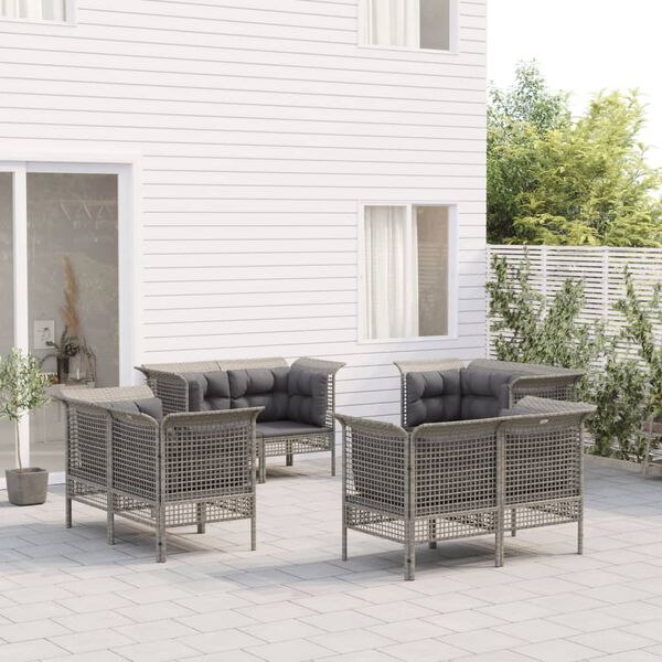 vidaXL 8-delige Loungeset met kussens poly rattan grijs