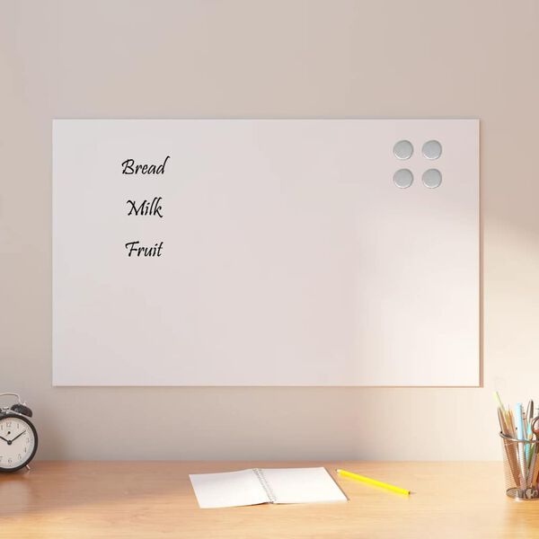 vidaXL Magneetbord voor aan de wand 80x50 cm gehard glas wit