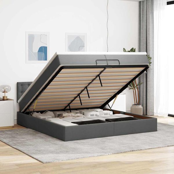 vidaXL Ottoman bed met matras 200x200 cm stof donkergrijs