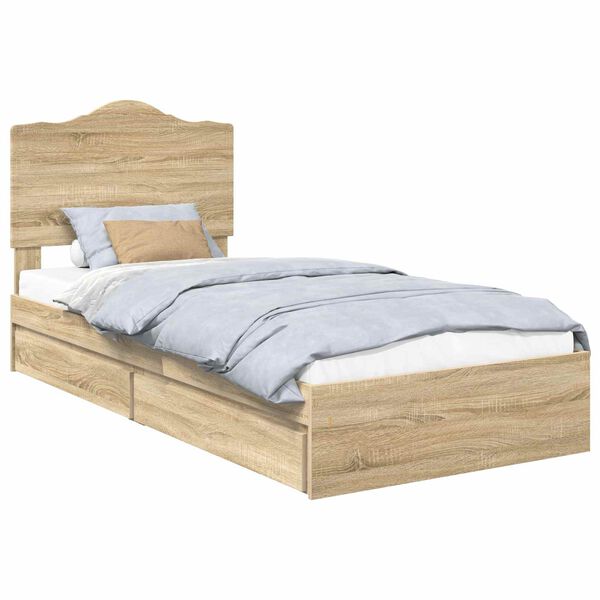 vidaXL Opslag bed met hoofdeinde Sonoma Eiken 75 x 190 cm Bewerkt hout