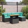 vidaXL 6-delige Loungeset met kussens poly rattan zwart
