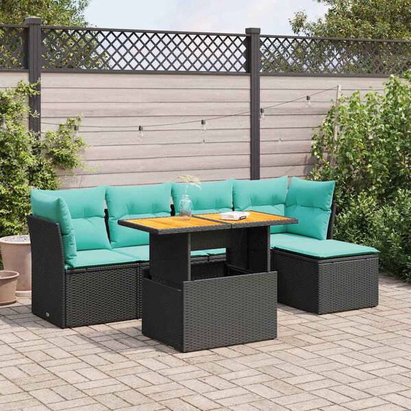 vidaXL 6-delige Loungeset met kussens poly rattan zwart