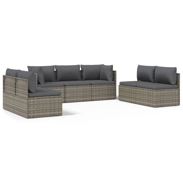 vidaXL 7-delige Loungeset met kussens poly rattan grijs