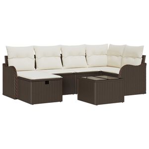 vidaXL Tuin Sofa Set met kussen 7 pcs Bruin en cr&egrave;me Poly riet
