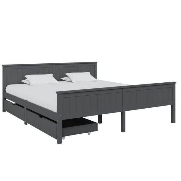 vidaXL Bedframe met 2 lades massief grenenhout donkergrijs 180x200 cm