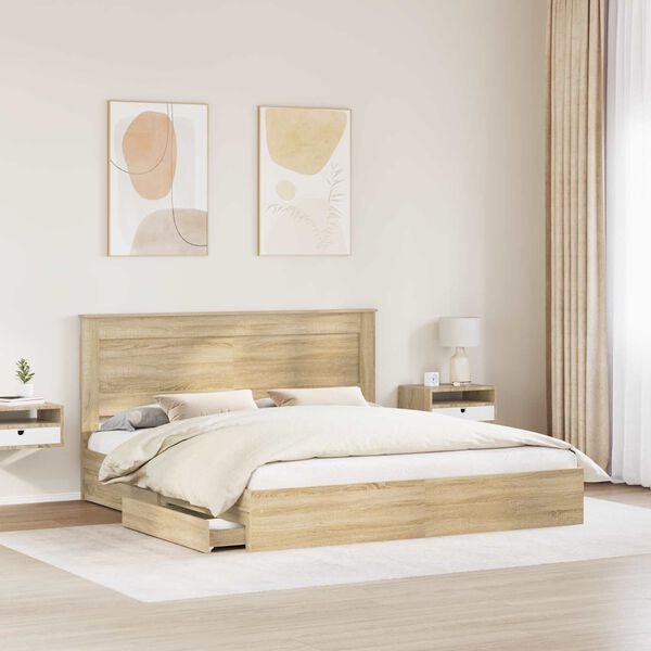 vidaXL Opslag bed met lade Sonoma Eiken 180 x 200 cm Bewerkt hout