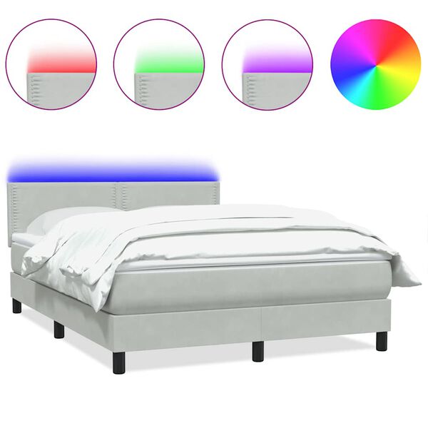 vidaXL Boxspring met matras en LED fluweel lichtgrijs 160x220 cm