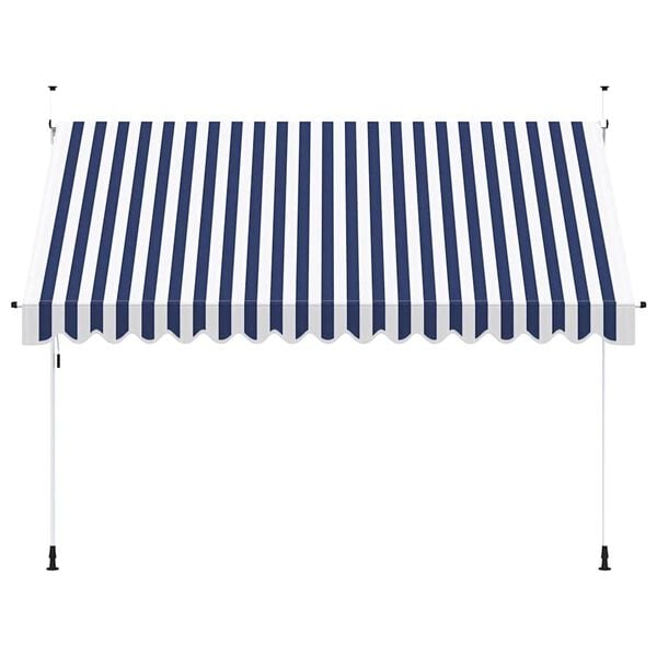 vidaXL Luifel handmatig uittrekbaar 350 cm blauw en witte strepen