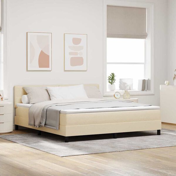 vidaXL Boxspring bed met matras met LED Cr&egrave;me 180 x 200 cm Stof