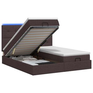vidaXL Ottoman Bed met Matrassen en LED Donkerbruin 160 x 200 cm Stof