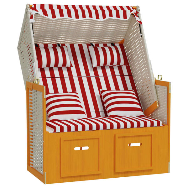 vidaXL Strandstoel met kussens poly rattan en hout rood en wit