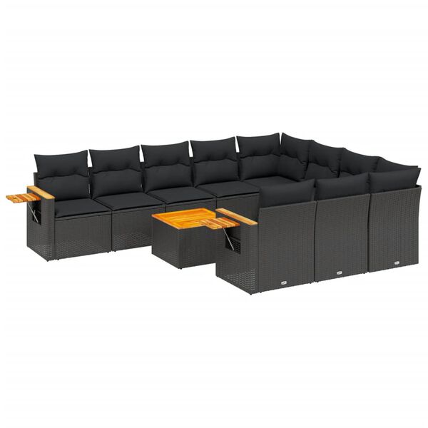 vidaXL 11-delige Loungeset met kussens poly rattan zwart