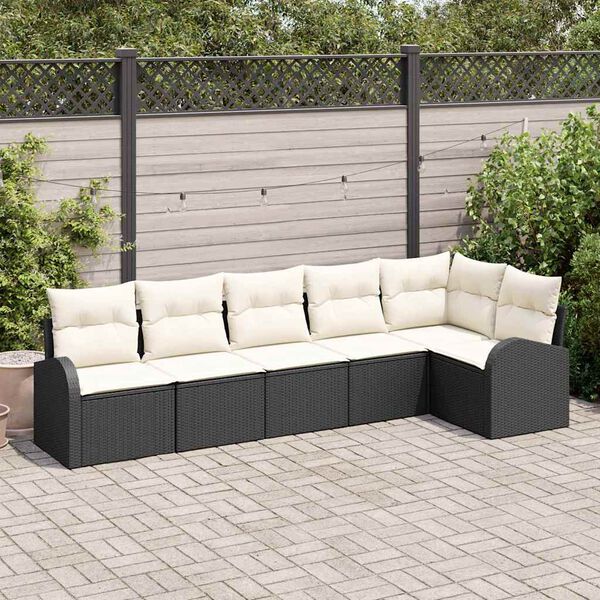 vidaXL Tuinbankenset met kussen 6 pcs Zwart en Wit poly rattan