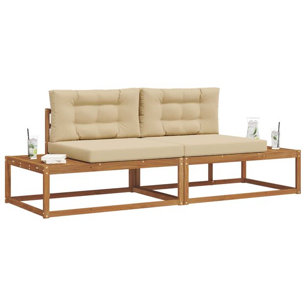 vidaXL Buiten bankenset met kussen 2 Stuk Natuurlijk en Beige