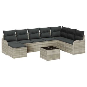 vidaXL Tuin Sofa Set met kussen 9 pcs Lichtgrijs Poly riet
