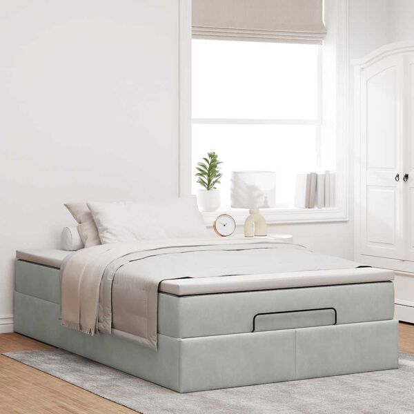 vidaXL Ottoman bed met matras 120x200 cm fluweel lichtgrijs