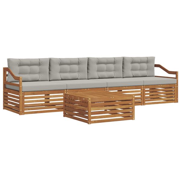 vidaXL Buiten bankenset met kussen 5 pcs Natuurlijk en Lichtgrijs